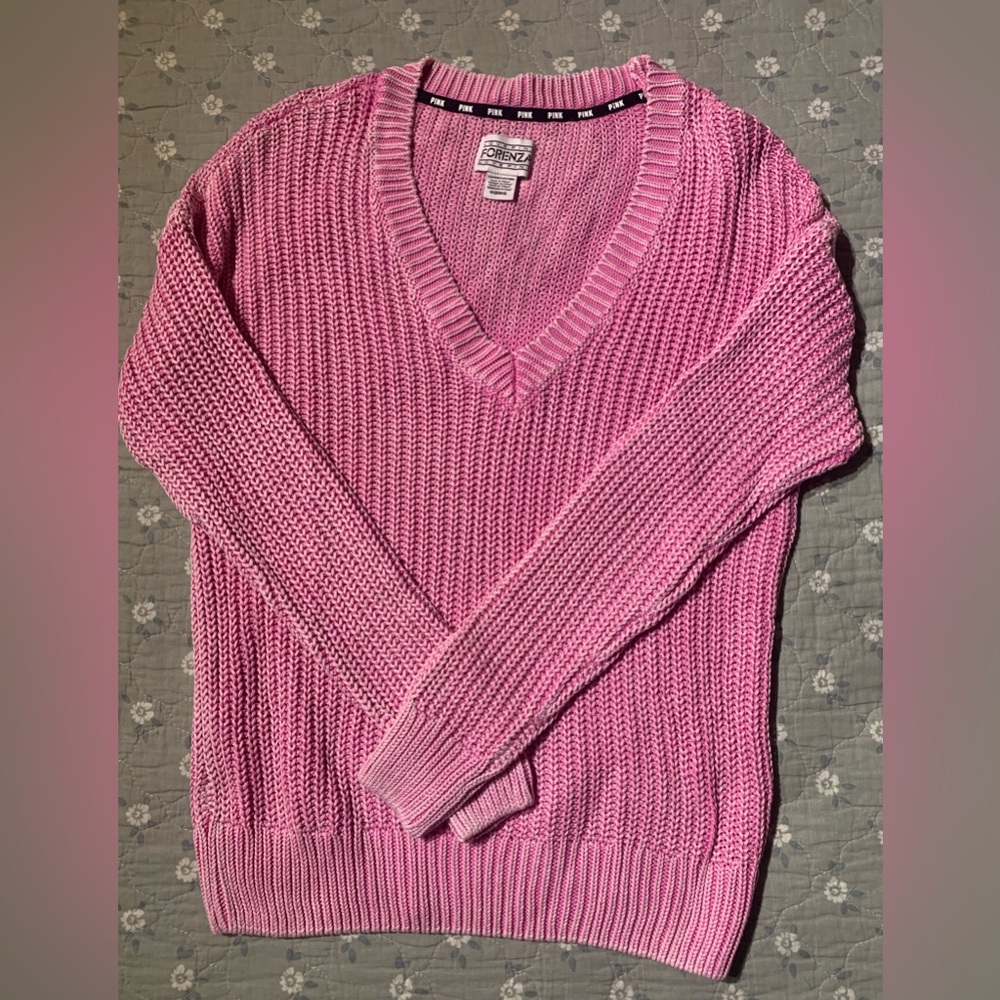 Pink Victoria’s Secret v neck oversized sweater - small pink